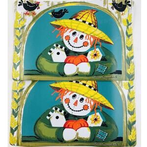 Set of 2- Laurie Korsgaden Halloween placemat Set Scarecrow Fall Autumn Pumpkin